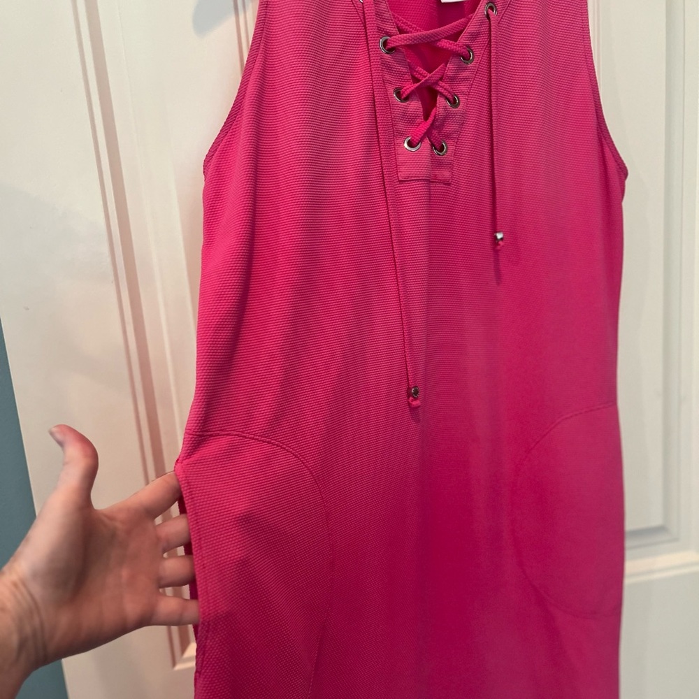 Tommy Bahama Hot Pink Lace-Up Sleeveless Midi Dress Medium Ombré/Faded Front - Picture 7 of 8